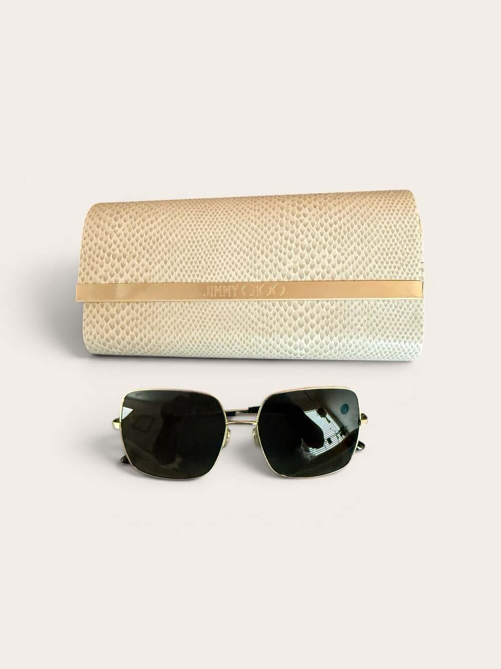 Jimmy Choo LILI/S Sunglasses Black Gold Square Frame Grey Lens With Case NWOT - Picture 6 of 8